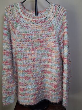 Easel Women's Multicolor Popcorn Confetti Eyelash Sweater; Size S